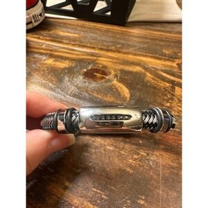 Black Bow Jewelry Co. Mens Stainless Steel Braided Cable Bracelet Black Diamonds